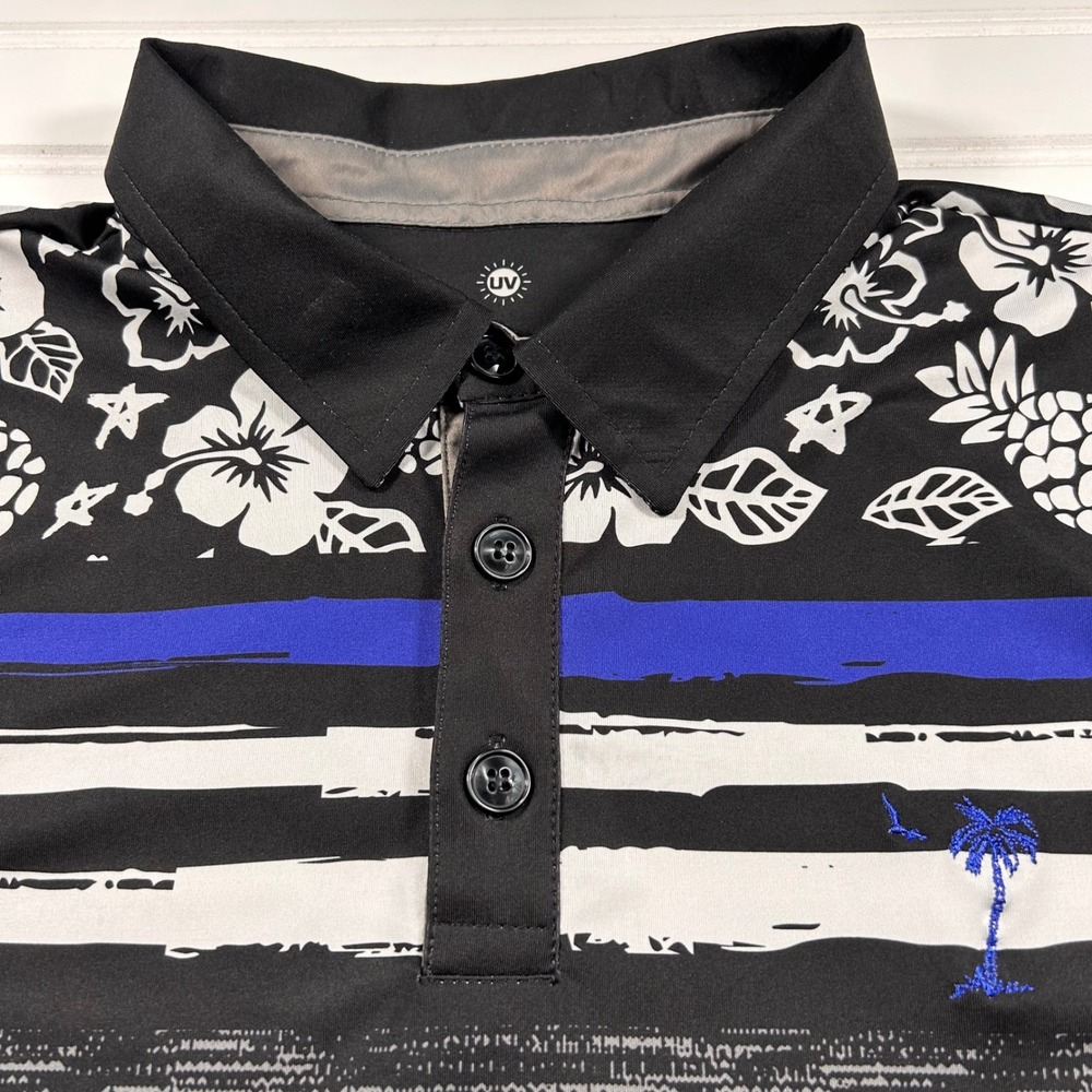 NWT Sunday Crew Espoa Black Polo Jersey Mens XL Black UPF 50 Tropical Golf Mesh